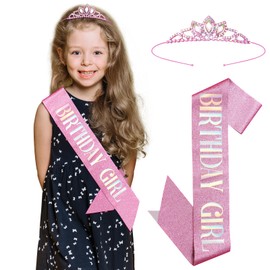 IGMaryBox Pink Rhinestone Birthday Crown Glitter Birthday Sash Set Tiara Sparkling Banner Party Favors