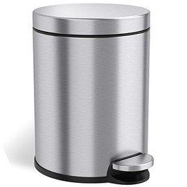 iTouchless SoftStep 1.3 Gallon Small Round Bathroom Trash Can with Removable Inner Bucket and AbsorbX Odor Filter, Stainless Steel, 5 Liter Step Pedal Garbage Bin for Bedroom, Office Cubicle