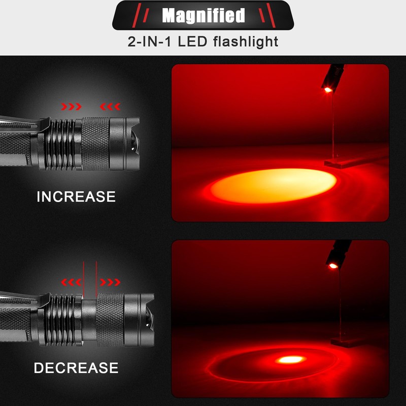 Honoson 3 Pieces Red Light Flashlight LED Single Mode Torch