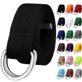 Canvas Web Belt Metal Double D Ring Buckle for Men Women Casual Cloth Military Style Belt 1 1/2" Wide Black Large