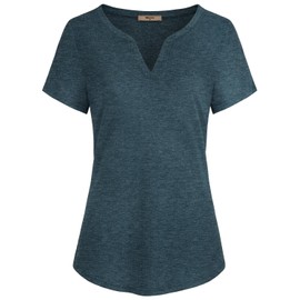 Miusey V Neck T Shirts Women, Womens Short Sleeve V Neck T Shirts Casual Curved Hem Flattering Henley Tunic Tops Sport Skinny Yoga Outfits Petite Tee Green XXL