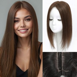 ELEVAVE Hair Toppers for Women Real Human Hair, 16 Inch 360° 3D Upgrade Middle Part Toppers for Women with Thinning Hair (Mocha Brown)