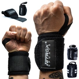 Netrox Sports® Professional Wrist Bandages for Fitness, Extra 45 cm Long, Extra Wide Wrist Bandage for Bodybuilding, Strength Training, Crossfit, Wrist Support Bandage Men and Women