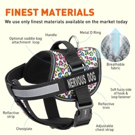 Dogline Unimax Dog Harness Vest with Nervous Dog Patches Reflective, Adjustable Straps, Breathable Neoprene for Medical, Service, Identification and Training Dogs Girth 36 to 46" Leopard Multicolor