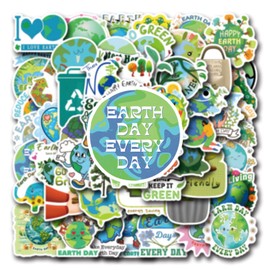 55Pcs Environmental Protection Stickers, Cute Earth Day Stickers for Laptop Water Bottle Phone Luggage Scrapbook Journal, Cartoon Save The Earth Vinyl Stickers Set for Kids (Earth Day)