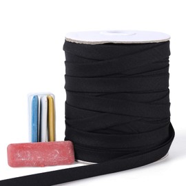 Bias Tape Double Fold 1/2 inch, Double Fold Bias Binding Tape 55 Yards (Black) and 4 Pieces Sewing Fabric Chalks for Crafts, Sewing, Seaming, Hemming, Piping, Quilting.