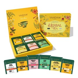 VAHDAM, Assorted Herbal Tea Variety Pck (6 Variants, 36 Tea Bags) Caffeine Free, Gluten Free, Non GMO | Eco Friendly Long Leaf Pyramid Tea Bags I Christmas Tea Gift Sets