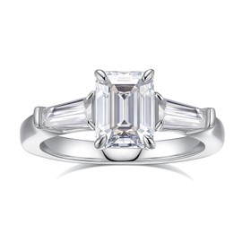 GAUDALGEM Moissanite Engagement Rings for Women,2.8CTTW emerald cut 3 stone D Color VVS1 promise anniversary Wedding Bands,18K White Gold Plated S925 Sterling Silver Valentine's Day Gift (6.5)