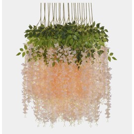 OWERU Wisteria Flower Vine Wall Hanging, Wisteria Silk Flower Champagne, 43 Inches, Wisteria Wreath, for Wedding, Stage, Party, Indoor and Outdoor Decoration 12 Branches（Champagne）