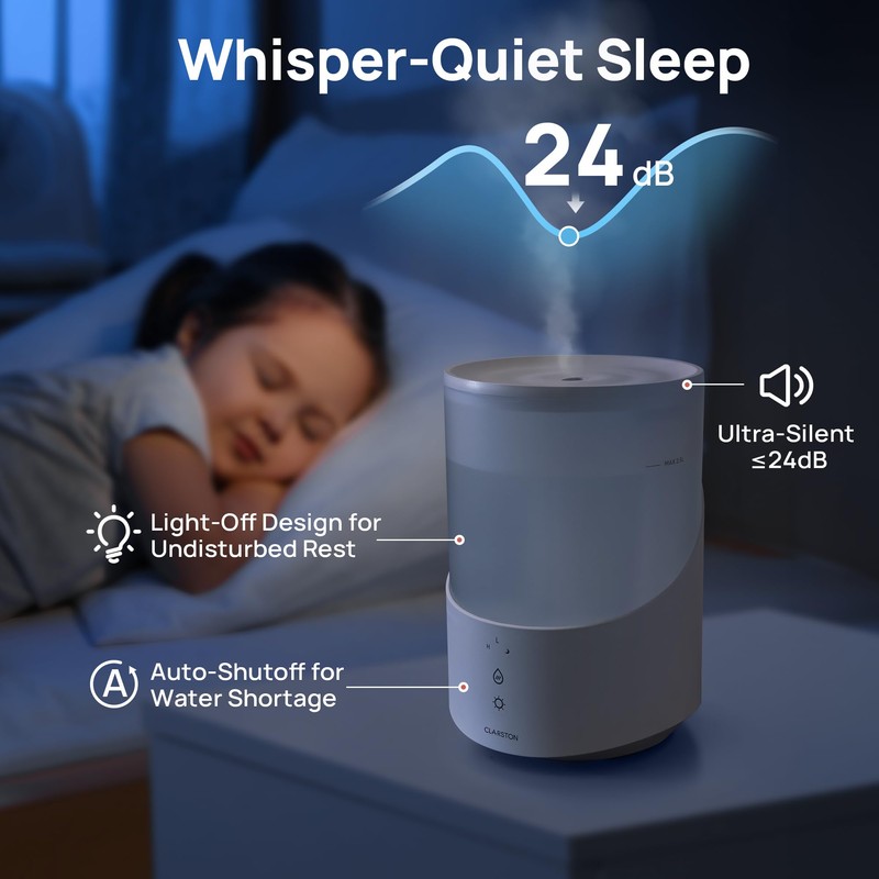 CLARSTON Humidifier for Bedroom, 2.5L Cool Mist Humidifier with Essential