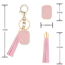OKAICEN Cubic Zirconia Crystal Alphabet Initial Letter Keychain Pink Tassel Pendant Key Ring for Women Purse Handbag - G