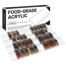Goabroa Clear Acrylic Spice Drawer Organizer,8 Pcs 4 Tier Expandable From 13" to 26" Seasoning Organizer for Cabinet, Kitchen Seasoning Storage Insert (Jars not included)