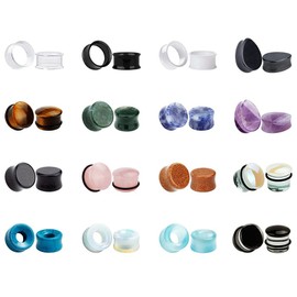 KUBOOZ 32pcs set Mixed Stone Acrylic Glass Ear Plugs Tunnels Gauges Stretcher Piercings 9/16"