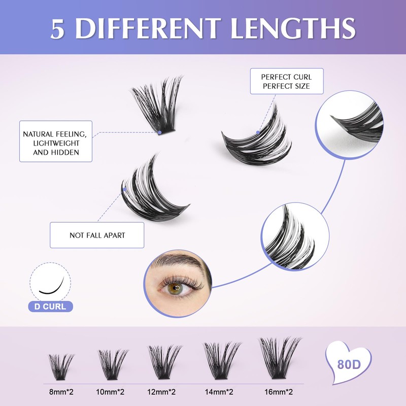 Oreola False Eyelashes Individual 80D Natural Individual Eyelash Cluster Wispy