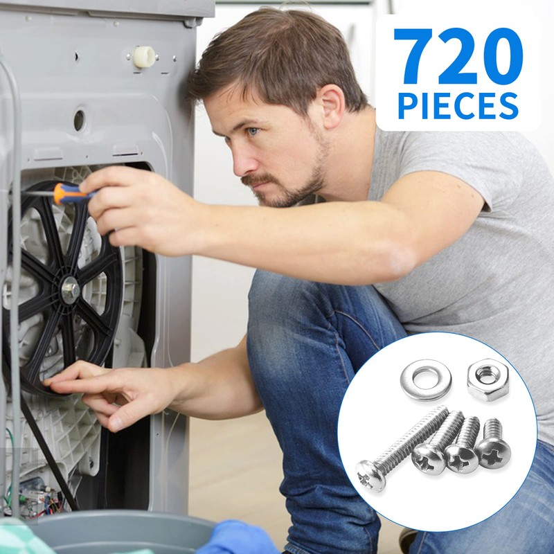 720Pcs Machine Screw Assortment Kit, #10-24#8-32#6-32#4-40 Phillips Pan Head Assorted