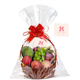 NUIBY 12 Pack 24"x30" Clear Basket Bags Package Bags Large Clear Cellophane Wrap for Baskets and Gifts, with Ribbon Bows and Greeting Cards (1.6 Mil)