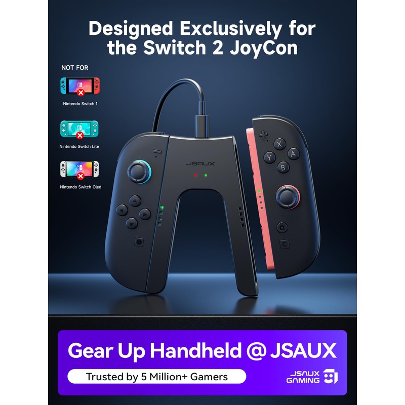 JSAUX Switch 2 Ladegriff für Switch 2, Magnetischer Griffcontroller kompatibel