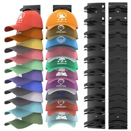 Vrurc Hat Organizer for Baseball Caps 2 Pack, Wall-Mounted Strong Adhesive Hat Racks with Two Mounting Options, Holds Up to 20 Hats, Cap Hanger Display for Door Closet Multi-Layer Hat Storage-Black