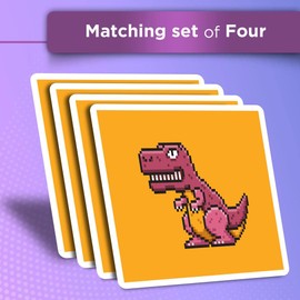Vinyl Square Stickers (Set of 4) 10cm - Pink Dinosaur T-Rex Pixel Gamer Gaming for Laptops, Tablets, Luggage, Scrap Booking, Fridges #58668