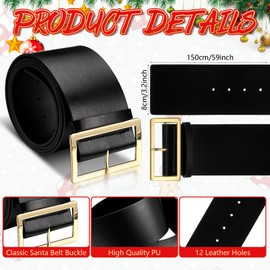 Silkfly Christmas Santa Claus Glasses and Belt - Gold Rimmed Round Glasses, Black 3.15 Inch Wide Costume Accessories for Adult Men and Women Cosplay Supplies