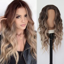 Towarm Ombre Blonde Wigs for Women Long Wavy Synthetic Wigs for Women Middle Part Glueless High Temperature Fiber Cosplay Daily Wear Wig (YKW 245)