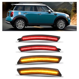 HECASA LED Side Marker Light Compatible with 2007-2015 Mini Cooper R55 R56 R57 R58 R59 R60 R61, Fender Bumper Lamps 4Pcs Smoke Lens Front Amber Rear Red LED, Clubman Hatch Convertible Coupe