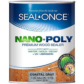 SEAL-ONCE Nano+Poly Ready Mix Penetrating Wood Sealer & Stain with Polyurethane (Coastal Gray) - Water-Based, Low-VOC, Waterproofing for Decks, Fences, siding & Log Homes. (1 Gallon)