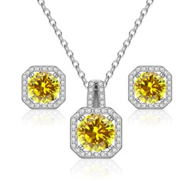 GILIEYER Square Cubic Zirconia Necklace and Earring Set, 14K White Gold Plated Shinny Cubic Zirconia Jewelry Set for Women Wedding Jewelry Sets for Bride Bridesmaid Prom Engagement Gifts (Yellow)