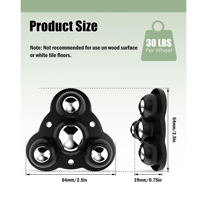 Self Adhesive Caster Wheels, Appliance Rollers for Kitchen Appliances, 2.4