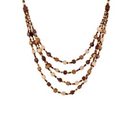 MINACHI Vintage Retro Wooden Beaded Multi Layered Long Necklace with Bonus Earrings, Women's Gift
