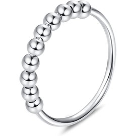 Milacolato 925 Sterling Silver Anxiety Spinning Rings with Pearls Band Ring for Thin Stackable Rings for Women