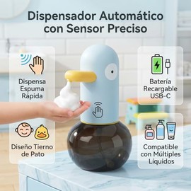 Cocoarm Dispensador de Jabon Automatico Pato, Dispensador de Jabon Espuma Sin Contacto con Sensor Cute Jaboneras de Jabón Electrico para Niña Niños, p