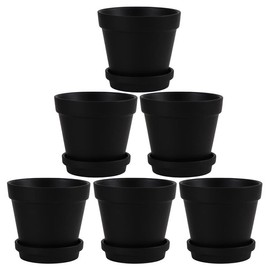 Fcacti 5.5 Inch Black Clay Pot for Plant with Saucer - 6 Pack Large Terra Cotta Plant Pot with Drainage Hole, Flower Pot with Tray, Terracotta Pot for Indoor Outdoor Plant