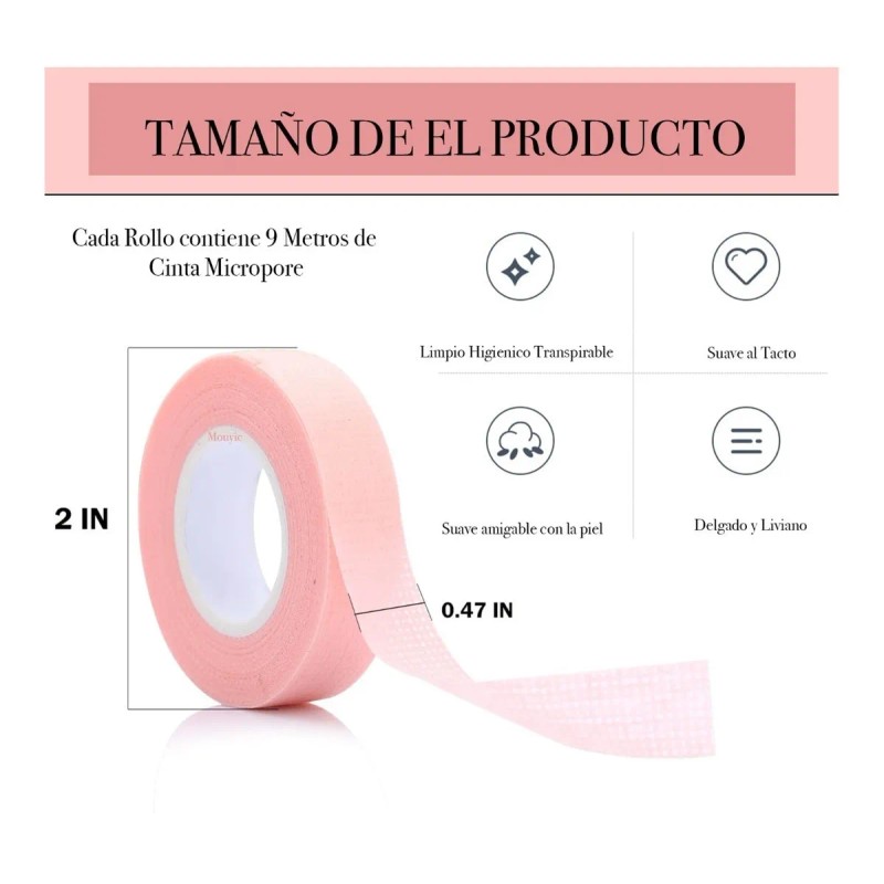 Cintas Extensión Pestañas Micropore Papel Cinta Médica Rosa