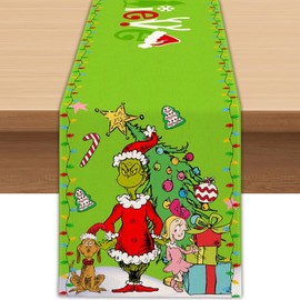 Christmas Table Runner, Christmas Decorations, 33×183 CM/12.99×72.04IN Long Christmas Table Runners, Christmas Table Runner with Snowflakes Christmas Tree Snowman Pattern for Dining Home Party Decor