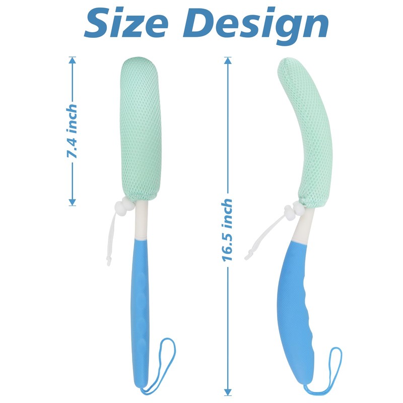 KkaFFe 15.35" Back Bath Brush with Sponge,Back Scrubber Bath Mesh