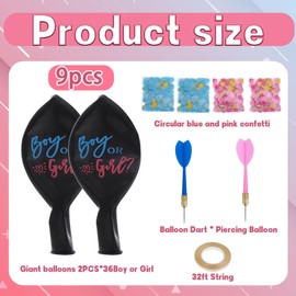 Gender Reveal Balloons,Gender Reveal Decoration,9 Pcs Decorations with Pink and Blue Confetti 36 Inch Balloons and Darts for Boy Girl