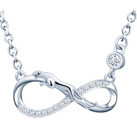 INFINIONLY Women's Girl's Necklace pendant, 925 sterling silver Jewellery Sets, Cheetah and infinity symbol necklace pendant, silver, Inlaid zircon, animal jewelry-sets