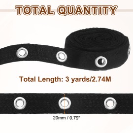 sourcing map 3 Yard Cotton Eyelet Trim with Grommets, 0.79 Inch Wide Eyelet Twill Tape for Sewing Garment Corset Shirt, Black + Silver