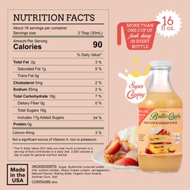 Butter Country Rich & Creamy Peach Syrup for Pancakes and Waffles, All Natural Fruity Topping Use on Drinks, Desserts, French Toast - 16oz Bottle, 2 Pack