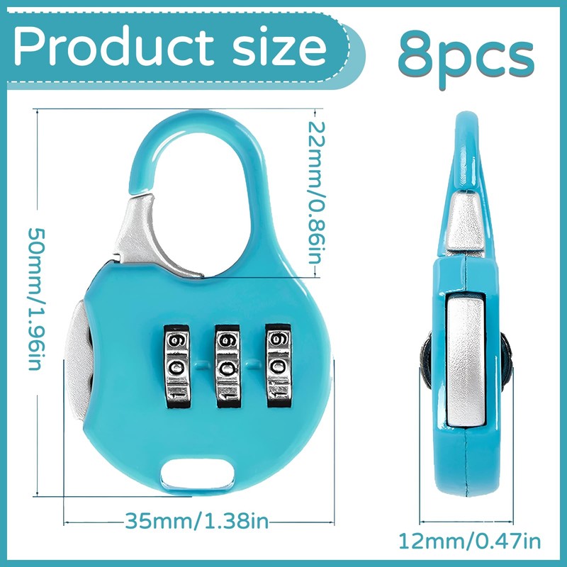 Pack of 8 Combination Padlock Small, Mini Padlock, Combination Lock,