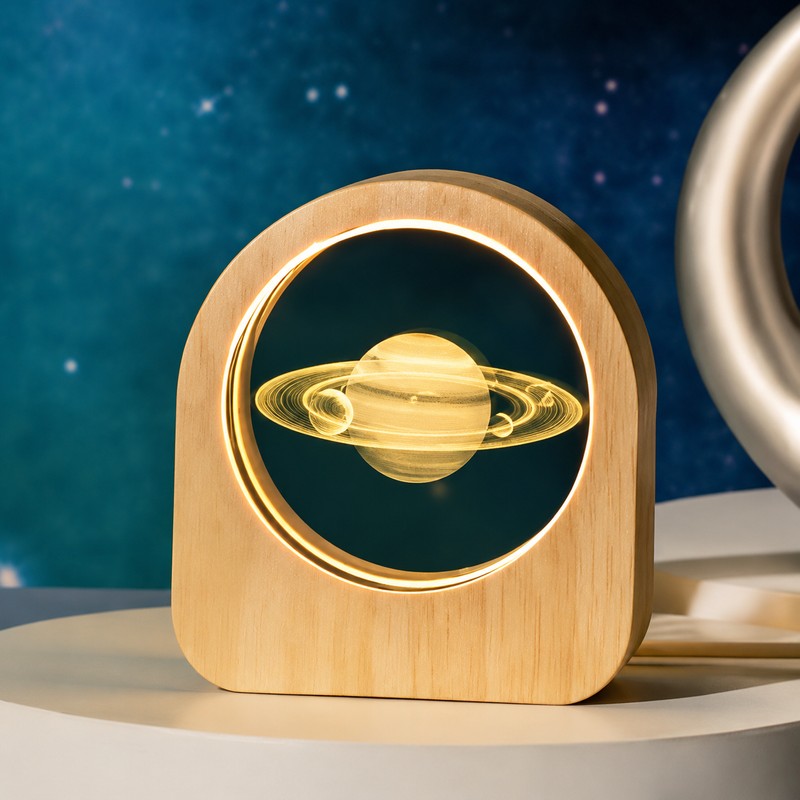 LED Galaxy Crystal Ball with Wooden Base for Home Decor