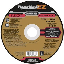 Flexovit® 6" X .040" X 7/8" RAZORBLADE® 60 Grit Aluminum Oxide Grain Reinforced Type 1 Thin Cut-Off Wheel (F1706 Pack of 25)