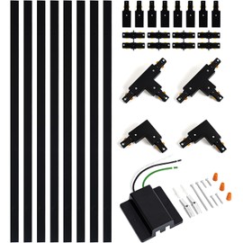 VANoopee 26FT H Track Lighting Rails Black, H Type Track Lighting Kit with Floating Canopy Connector, End Caps, Live End Feeds, I T & L Connectors, Compatible with Single Circuit H Style Track System