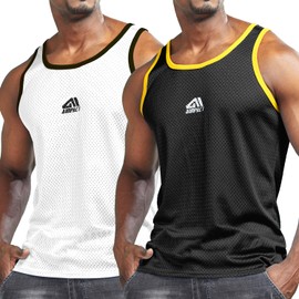 AIMPACT Men Athletic Workout Tank Tops Mesh Quick Dry Fitness Running Gym Muscle Sleeveless Shirts Blackwhite S