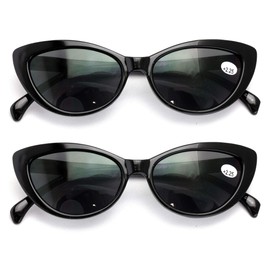 2 Pairs BIFOCAL Women Cateye Black Tortoise Reading Sunglasses - Outdoor Cat Eye Readers (2 Black, 2.50)