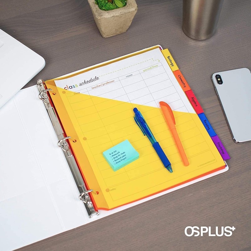 OS Plus 5-Tab Plastic Binder Dividers w/ 2 Pockets, Insertable
