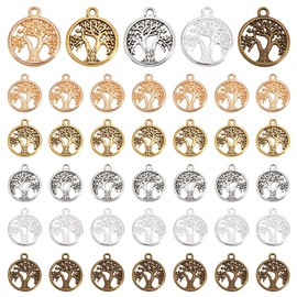 UNICRAFTALE Pack of 100 Tree of Life Pendants, Round Pendants, Tree of Life Pendants, Loop, Metal Bracelets, Hollow Pendants for Making Earrings and Necklaces, Non-precious metal