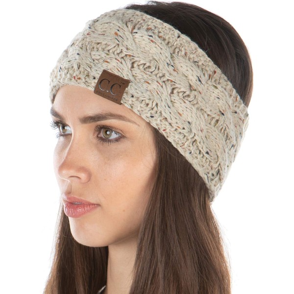 Funky Junque Women's Headwrap Warm Knit Winter Ear Warmer Headband- Oatmeal Confetti