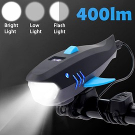 LESOVI Bike Horn with Light, 120dB Electric Bicycle Bell & 400LM Rechargeable Headlight, IPX4 Waterproof Kids Bike Accessories for Boys/Girls, Scooters, Easy Install with Battery (Blue)